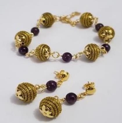 Conj de pul e brinco com mine orbes e ametistas